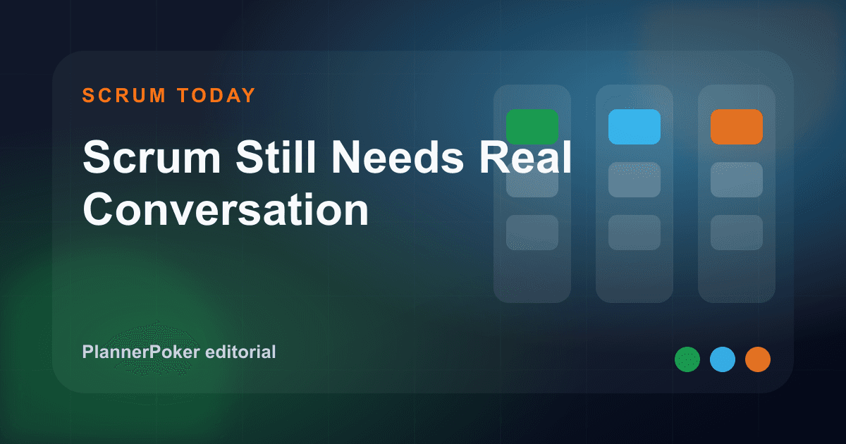 Original PlannerPoker cover illustration: Scrum Still Needs Real Conversation.